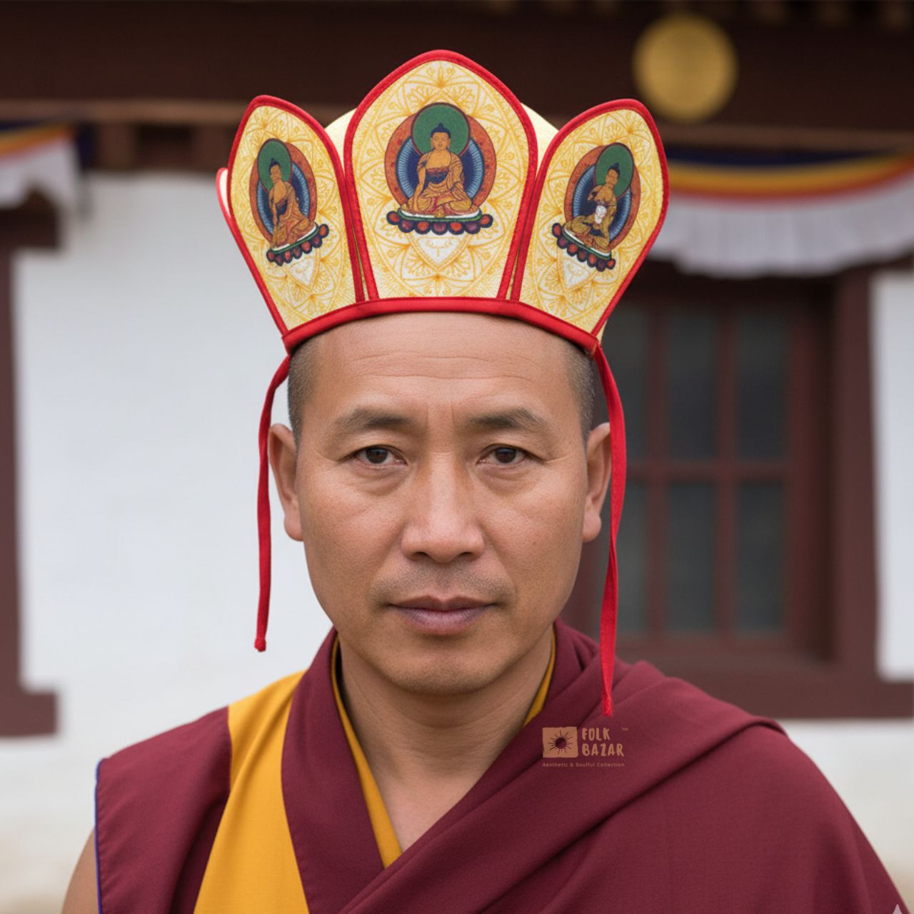Tibetan Buddhism 5 Buddhas Crown / Ringa / Ritual Cap